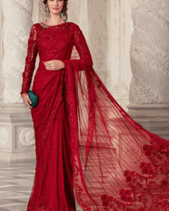 Maria b red stitched saree