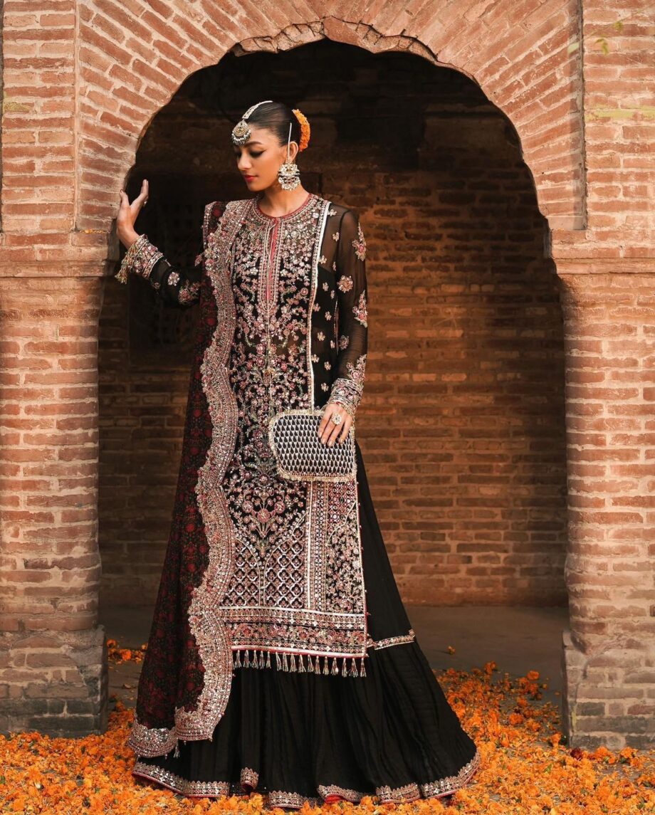 Party Wear Black chiffon Hand made Word Dress Latest Collection 2025