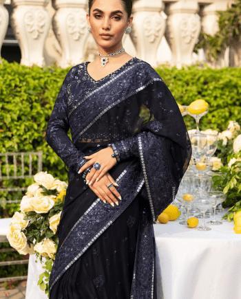 Blue Sequin Saree with Custom Size Tailoring for a Perfect Fit