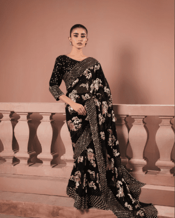 Black Chiffon 10 Embroidered Saree Latest Weeding Collection 2023