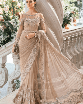 Luxury Maria B Saree BD2801 – Embroidered Chiffon Saree for Women