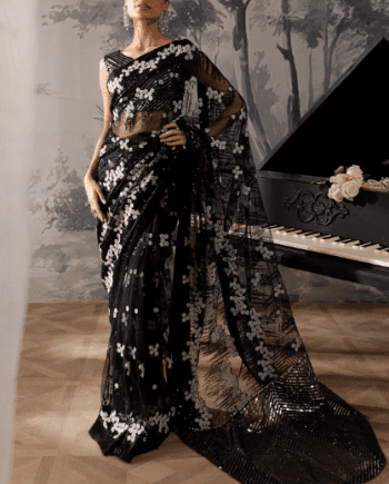 Elegant Black and White Saree with Classic Design for Special Occasions