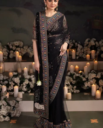 Black Designer Saree with Intricate Embroidery, Perfect for Weddings and Special Occasions"