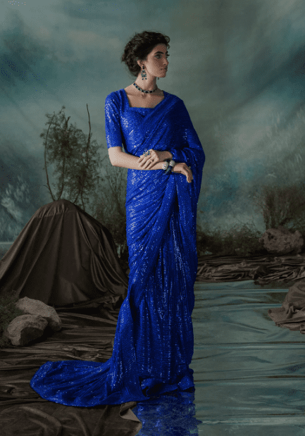 chiffon royal blue saree